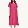 thumbnail image 6 of CHGBMOK Sundresses for Women 2025 Casual Spring and Summer Loose Short-sleeved V-neck Solid Color and Linen Shirt Dress Sizes S-3XL, 6 of 7