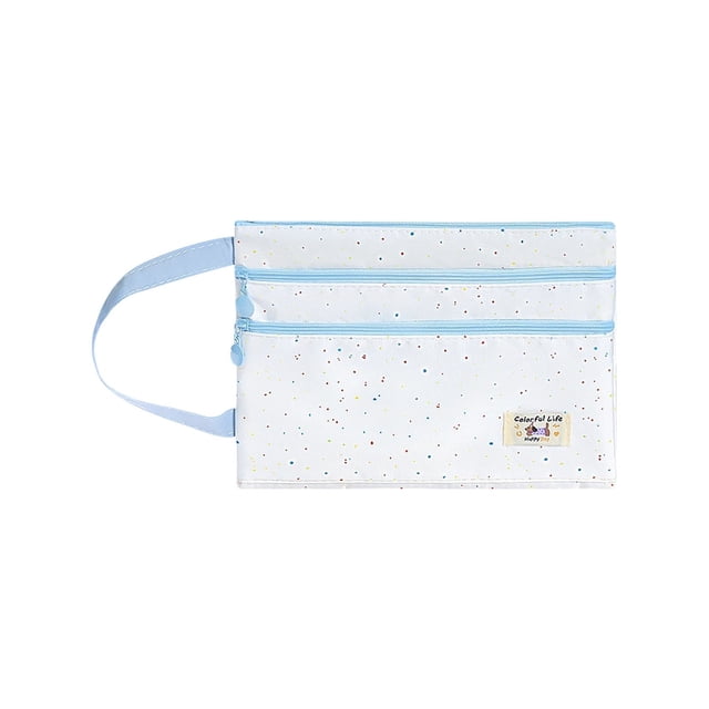 SLYNSHome Zipper Pouch Bag with Handle,Blue Large Pocket Waterproof File Bag A5 Size Foldable Document Storage for Travel Office