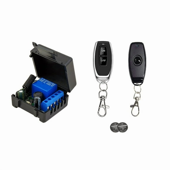 Receptor de Interruptor InaláMbrico RF de 433 Mhz MóDulo Receptor de Relé úNico CC 12V con 2 Transmisores Remotos