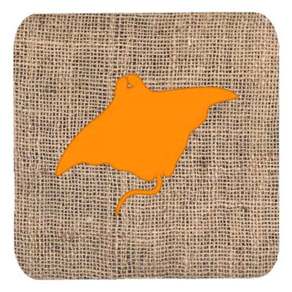 Manta Ray Burlap And Orange Foam Coasters - Set 4, 3.5 x 3.5 In.