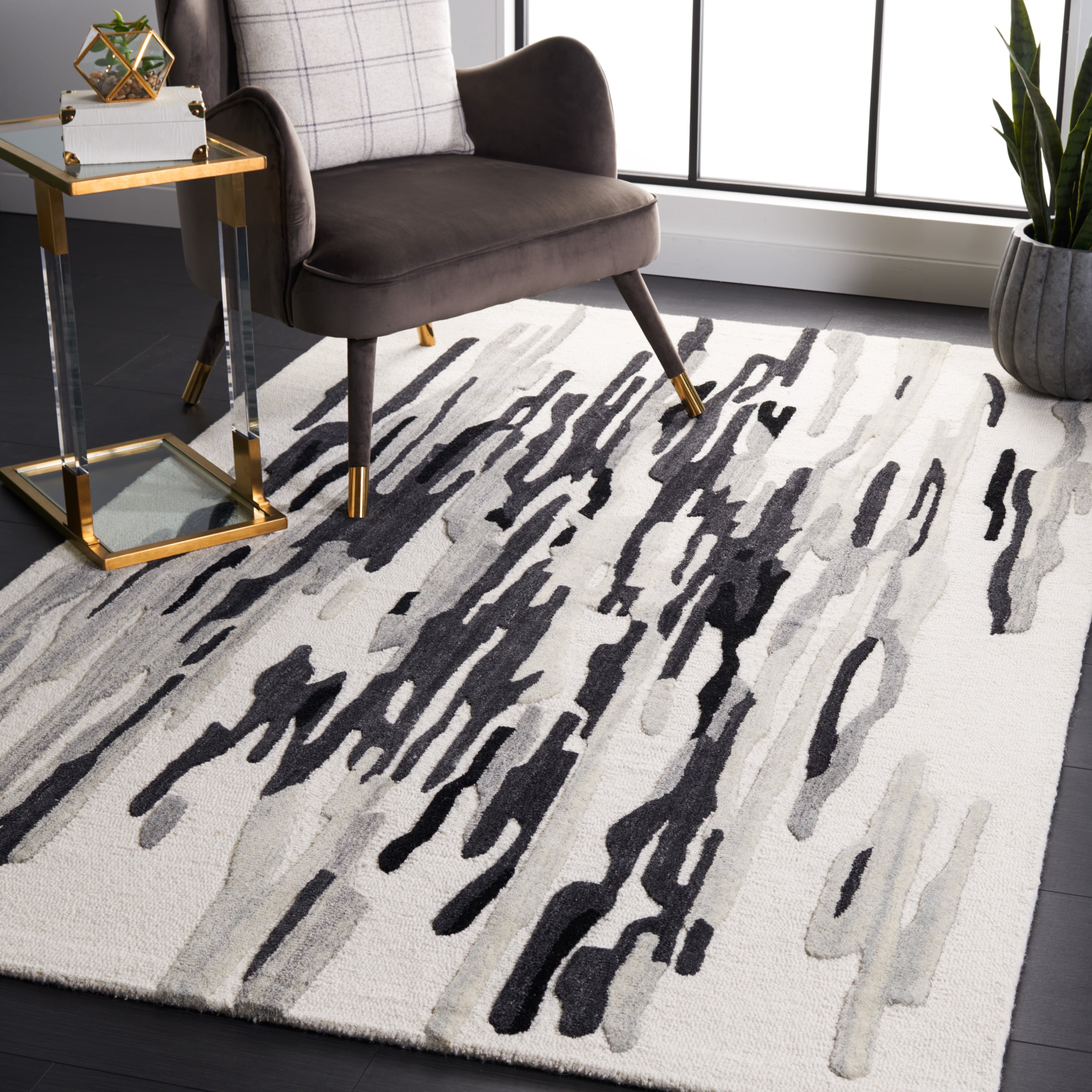 SAFAVIEH Rodeo Drive Jesper Abstract Area Rug, Ivory/Black, 6' x 6' Square