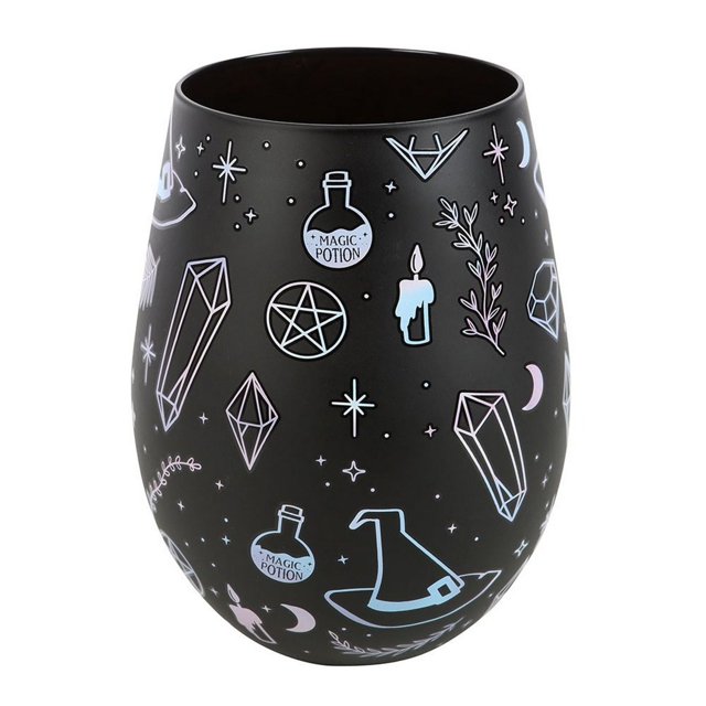Something Different Crystal Witch Print Stemless Wine Glass