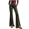 thumbnail image 3 of AHTJRT Flare Velvet Pants for Women High Waisted Stretchy Elastic Yoga Bell Bottoms with Pockets Wide Leg Front Seam Slacks Palazzo Pants Gray L, 3 of 8