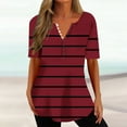 thumbnail image 2 of QATAINLAV Womens Loose Fit Henley Shirts 2026 Fashion Stripe Print Tunic Blouses Button Down V Neck Causal Tops Summer Short Sleeve Pleated Shirt Wine M, 2 of 6