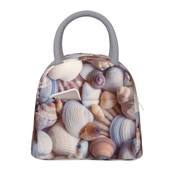 Fotbe Sea Shells Bolsa de Almuerzo con Estampado, Lonchera Aislada, Contenedor de Comida Reutilizable Tipo Cooler a Prueba de Fugas