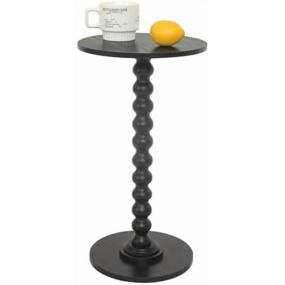 Round Side Table, Small Drink Table for Small Spaces, Modern Accent End Table Nightstand with Solid Wood Leg for Living Room, Bedroom, Corners, and Office (Black)