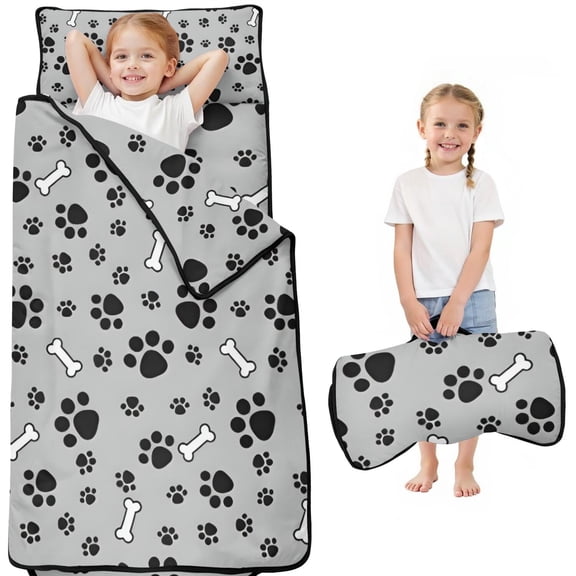 Paw Prints and Bones Toddler Nap Mats for Kids Preschool,Sleeping Mat Bag or Kids,Toddler Sleeping Bag,Toddler Nap Mat or Daycare
