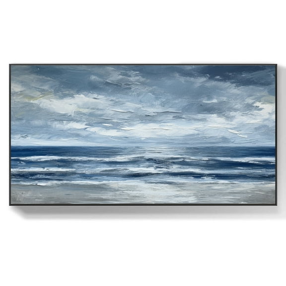 Large Original Minimalist Ocean Oil Painting Modern Abstract Sea Canvas Wall Art Ocean Wave Painting Custom Living Room Wall Home Decor,Unstretched,Frameless,(41*61cm)16*32Inches