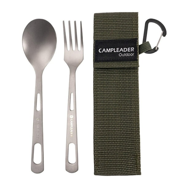 Vajilla De Titanio Para Acampar, Duradera, Ultraligera Para Mochileros, Vajilla, Tenedor, Cuchara, Bolsa Verde Sunnimix cuchara de mango largo