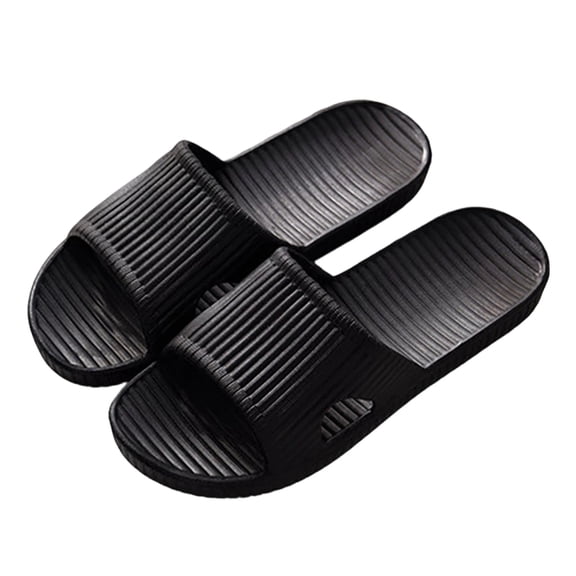 Xfvqtps Mens and Womens Shower Shoes Quick Drying Side Cutout Lightweight Non Slip Stripe Breathable PVC Slide Shower Slippers House Slipper for Bathroom Indoor Outdoor Black
