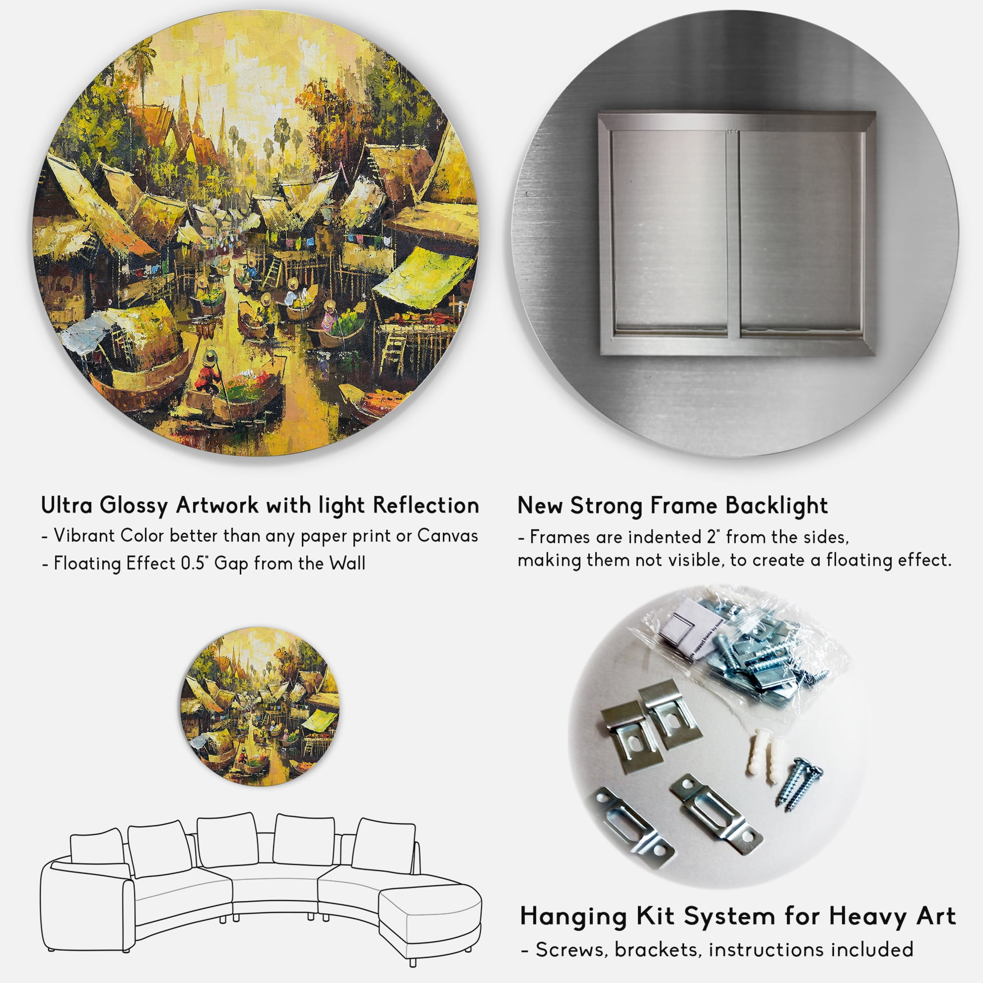 Designart 'Ancient Waterside Life II' Traditional Circle Metal Wall Art 36x36 - Disc of 36