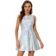 thumbnail image 1 of Vestido acampanado holográfico de cintura alta y cuello redondo sin mangas metálico para mujer Plata XS, 1 of 6