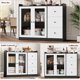 thumbnail image 4 of 43-pulgada coffee bar gabinete: sideboard buffet con glass doors, 3 cajones & adjustable estantes para kitchen y dining room (negra y blanca), 4 of 8
