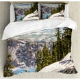 thumbnail image 1 of Nature Scene Duvet Cover Set Queen Size, Clear Blue Crater Lake with Snowy Mountains and Cloudy Sky Wild Landscape, Decorative 3 Piece Bedding Set with 2 Pillow Shams, Multicolor, by Ambesonne, 1 of 3