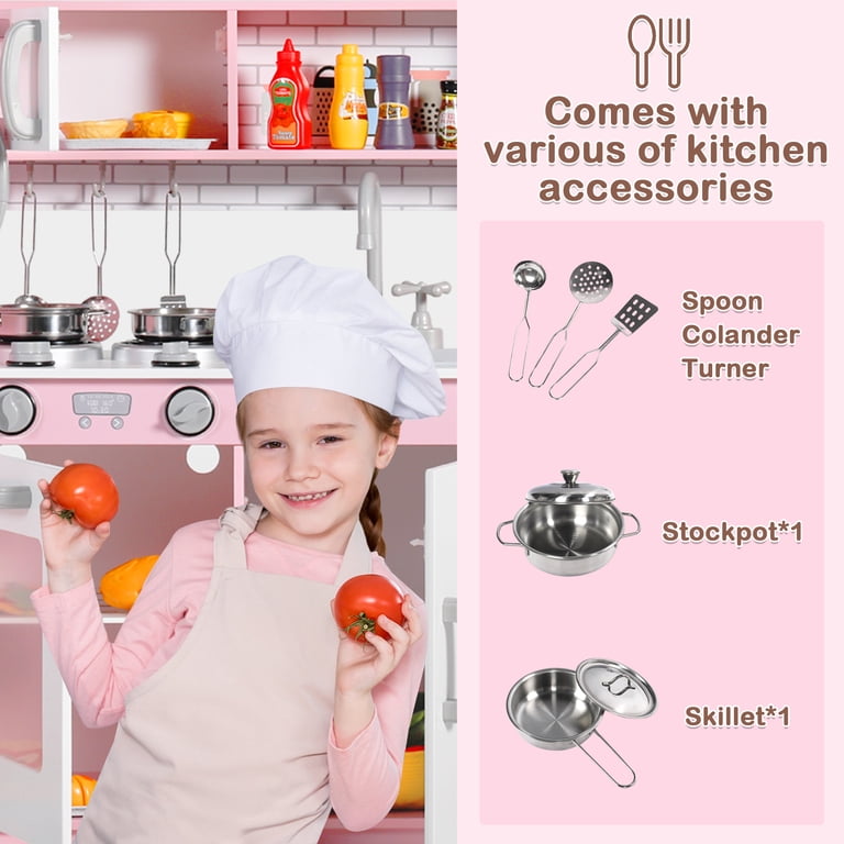 AILEEKISS Kids Play Kitchen Set, Wood Kitchen Playset for Toddler