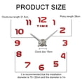 thumbnail image 2 of Reloj de pared grande DIY Reloj de pared moderno 3D con pegatinas de números para decoración de sala de estar, oficina, regalo, rojo, 2 of 6