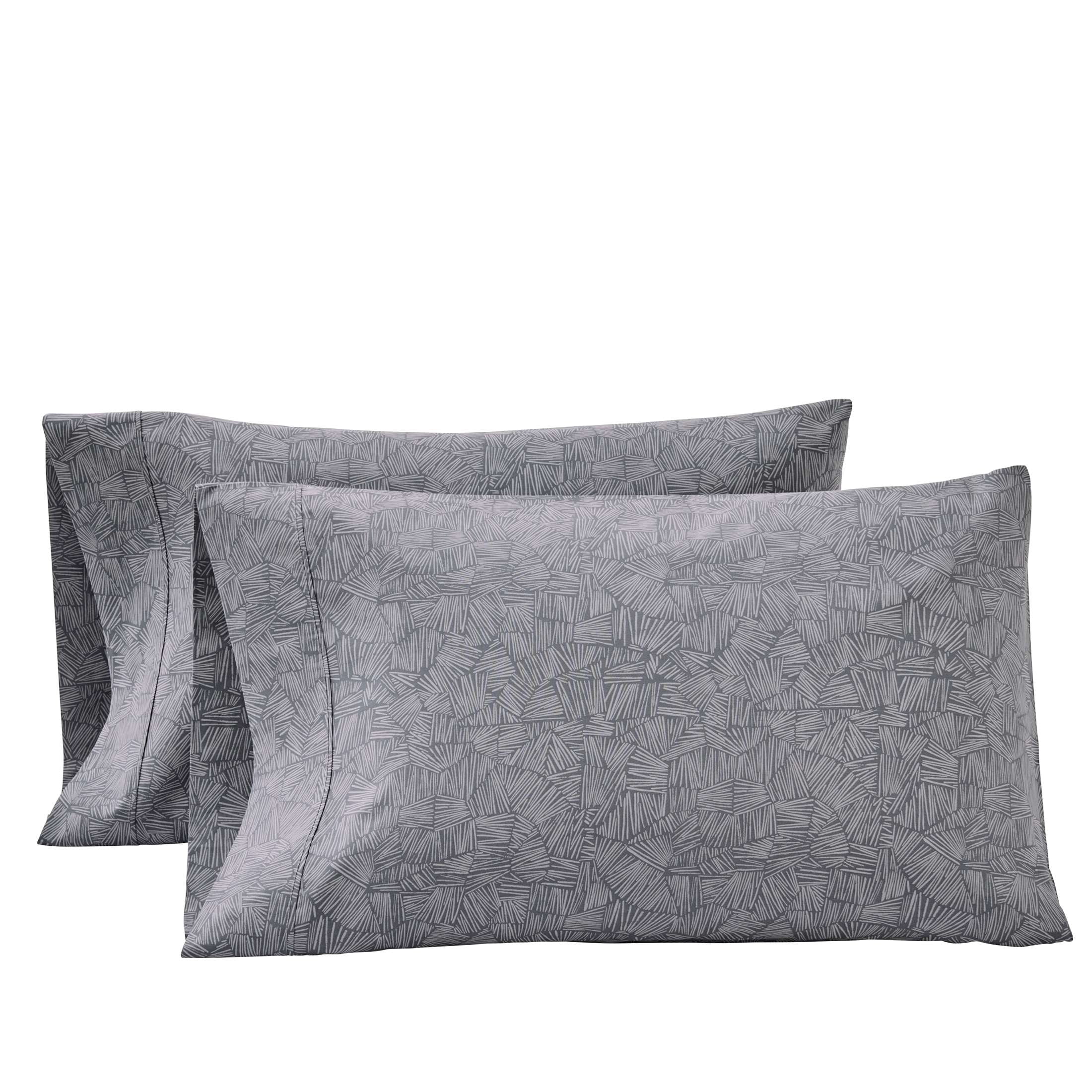 Better Homes & Gardens 2-Piece 300 Thread Count Cotton Percale Ziggy Geo Print Grey Flannel Pillowcases, King