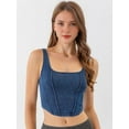 thumbnail image 6 of Women'S Square Neck Sleeveless Corset Denim Top Asymmetrical Hem High Elasticity Crop Tank Top Deep Blue S, 6 of 7