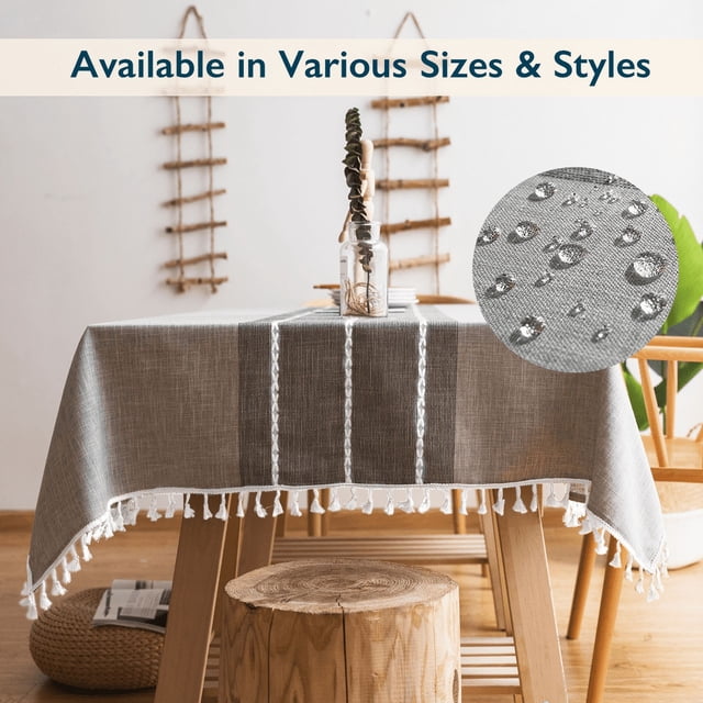 ComfiTime Mantel mantel Ajustado para Mesas Rectangulares O Redondas de 6 Pies, 8 Pies y Otros Tamaños, Mantel de Lino Sintético/arpillera para Fiestas con Borlas y Bordado, 55 x 86, Gris