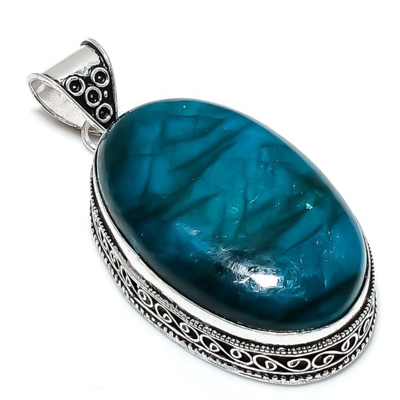 Natural Blue Labradorite Gemstone 925 Sterling Silver Gift Pendant 2.60"