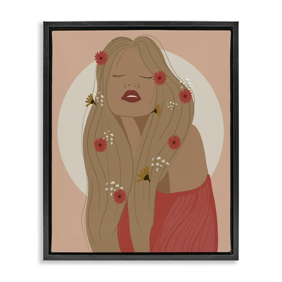 Stupell Industries Hippie Boho Girl Novelty Painting Black Floater Framed Art Print Wall Art, 17 x 21