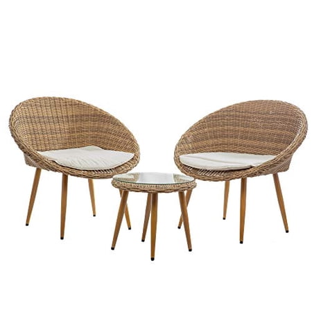 BELLEZE 3 Piece Modern Rattan Patio Bistro Set with Round Chairs and ...