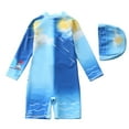thumbnail image 3 of XAOFW Boy's One-Piece Swimsuits Cartoon Pattern Short Sleeve Crew Neck With Swim Hat Zipper Sun Rash Guard Swimwear Summer Beach Pool Soft Breathable Bathing Suit, 3 of 6