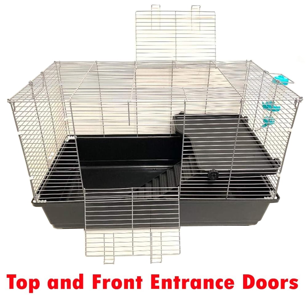 My First Home Two-Levels Guinea Pig Hamster Habitat With Tight 3/8-Inch Bar Spacing for Exotics Pet Hedgehog Gerbil Rat Mice Rodent