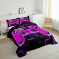 thumbnail image 3 of Purple Gaming Kids Queen Comforter Set - Gamer Comforter Boys Queen Size Bedding Set, Neon Lights Abstract Geometry Design Gamer Room Decor, 3 of 5