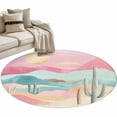 thumbnail image 2 of Round Area Rug 4ft, Watercolor Cactus Desert Mountain Non-Shedding Washable Area Rug, Modern Abstract Sun Non Slip Low-Profile Circle Rugs for Living Room, Bedroom Dining Room, 2 of 9