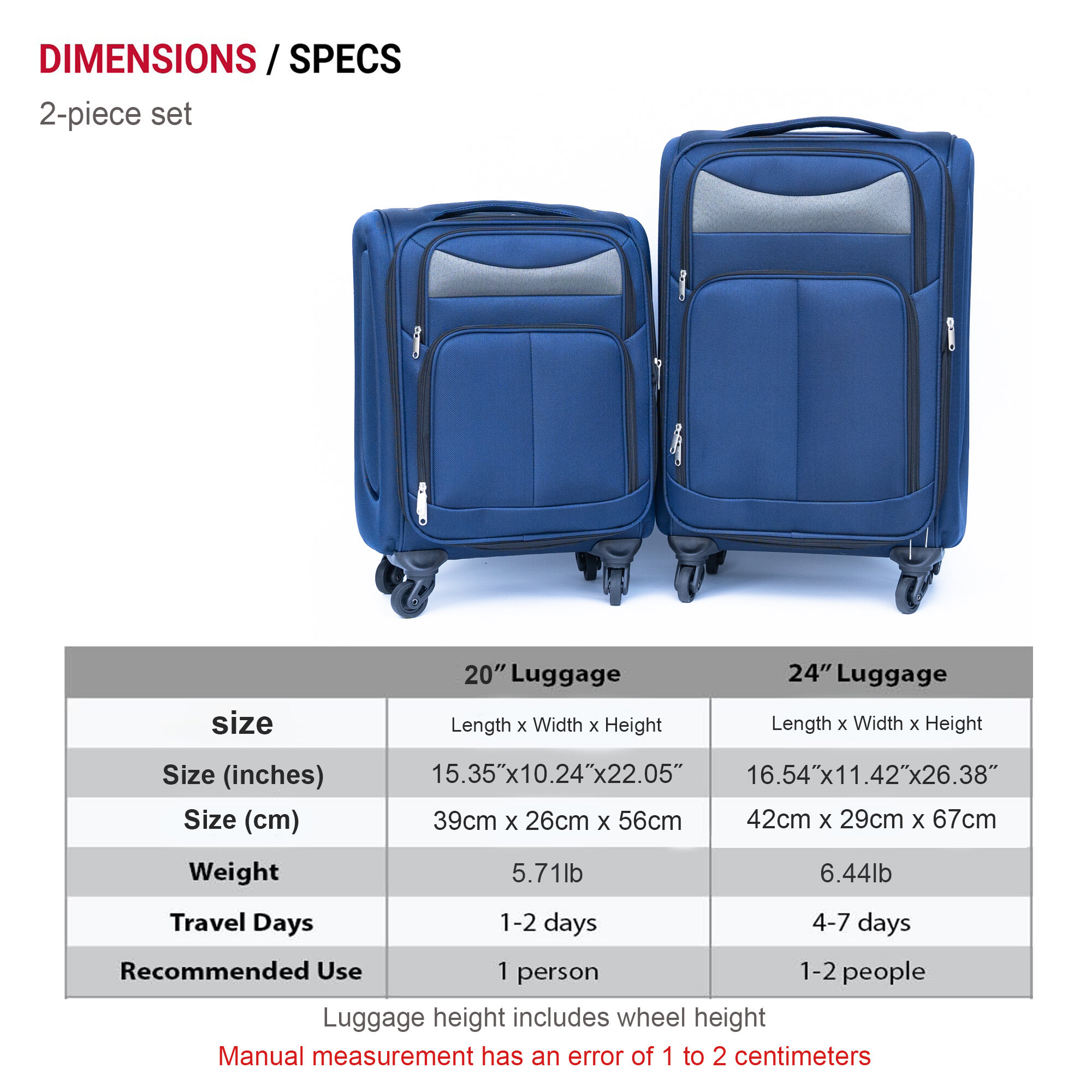 Hardside Suitcase, (20+24) Two-piece suitcase suitcase set Oxtrolley case without password lock universal wheel BLUE, Navy Blue Hardside Luggage,Oxfabric Hardside Checked Luggage
