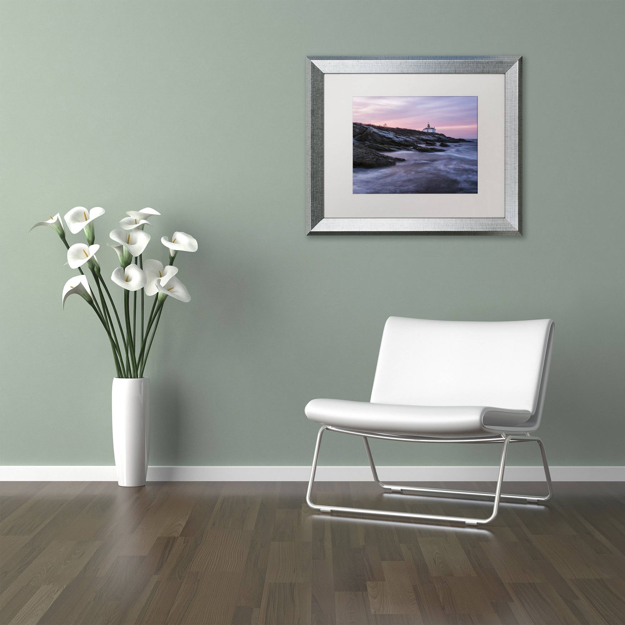 Trademark Fine Art "Dawn at Beavertail" Canvas Art by Michael Blanchette Photography White Matte, Silver Frame