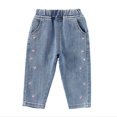 thumbnail image 3 of kamemir Little Girl Embroidered Slim Jeans, Big Girls Elastic Waist Denim Bottom Pants(Blue,4-5 Years), 3 of 6