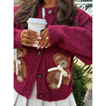 thumbnail image 2 of Honganda Cardigan Pull d'Automne pour Femmes Manches Longues Col Rond Boutonné Imprimé Ours Tricot, 2 of 7