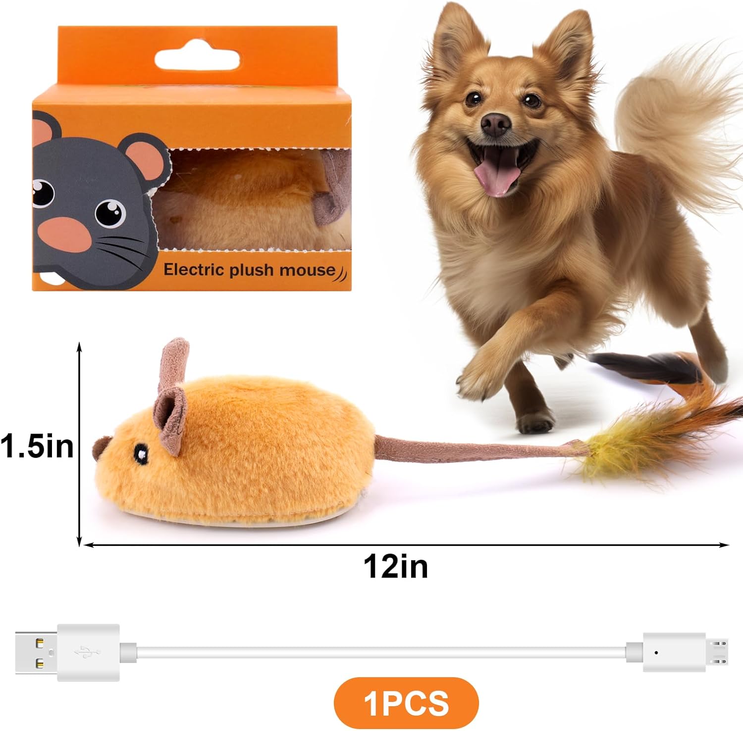 ZOSE Interactive Dog Toys Mouse, Escaping Mice Squeaky Dog Toys with Lights & Auto-Turn, Rechargeable Moving Dog Toy for Small/Medium/Large Dogs & Cats (Yellow)