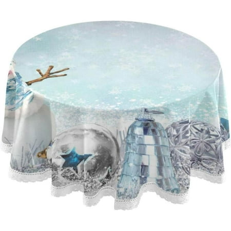 

Hyjoy Christmas Snowman Round Tablecloth Washable Oil Proof Table Cover for Kitchen Holiday Party Wedding Picnic Decoration