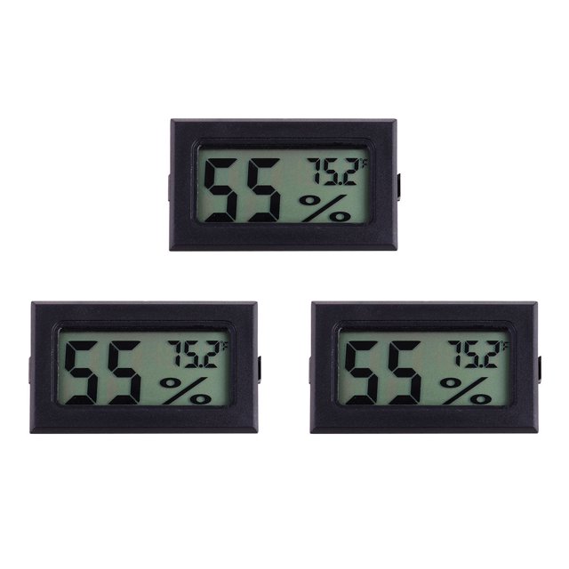 Minkissy 3Pcs Mini Hygrometer with Wireless Function for Reptile Black 1.8x1in