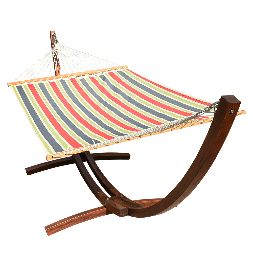 Lazy Daze Hammocks 12 ft. Wood Arc Hammock Stand with 2 Person Polyester Fabric Hammock, Blue ...