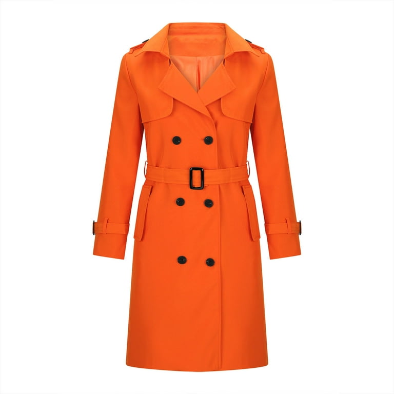 Uootdi Women's Double Breasted Trench Coat Belted Longline Outerwear,  Classic Lapel Raincoat, Trendy Fall Winter Fashion, Versatile Colorful