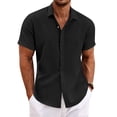 thumbnail image 1 of Camisa de lino para hombre COOFANDY, manga corta, casual, negra, 1 of 5