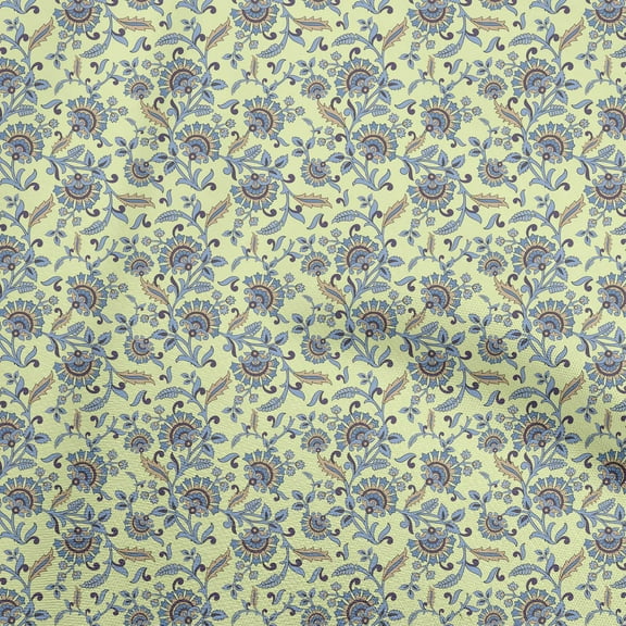 oneOone Cotton Cambric Light Yellow Fabric Asian Suzani Diy Clothing Quilting Fabric Print Fabric By Yard 56 Inch Wide