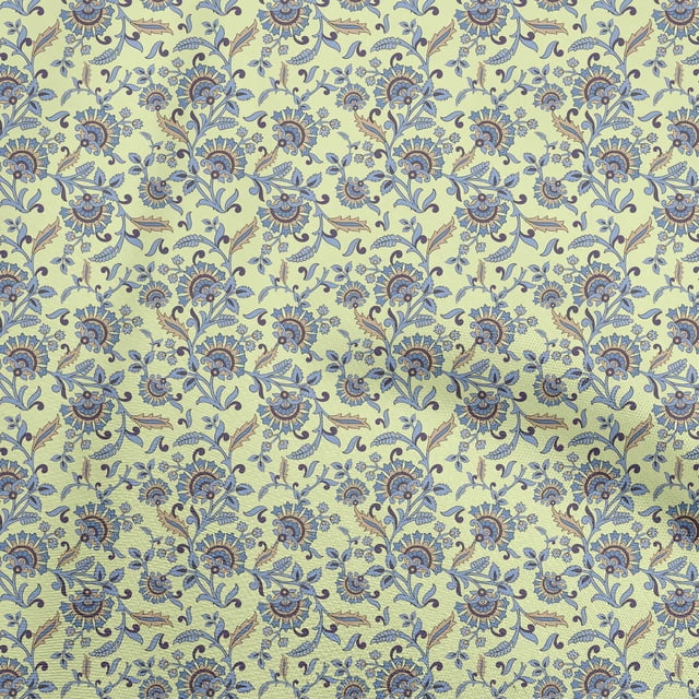 oneOone Polyester Spandex Light Yellow Fabric Asian Suzani Sewing Craft Projects Fabric Prints By Yard 56 Inch Wide