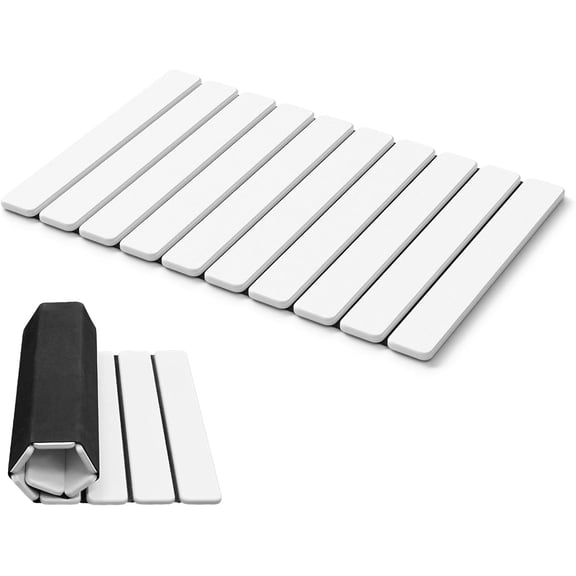 Foldable Stone Bath Mat – Super Absorbent Diatomaceous Earth Mat, Non-Slip Quick Drying Bath Mat for Bathroom Floor, Kitchen Counter, and Pet Bowl Area, White