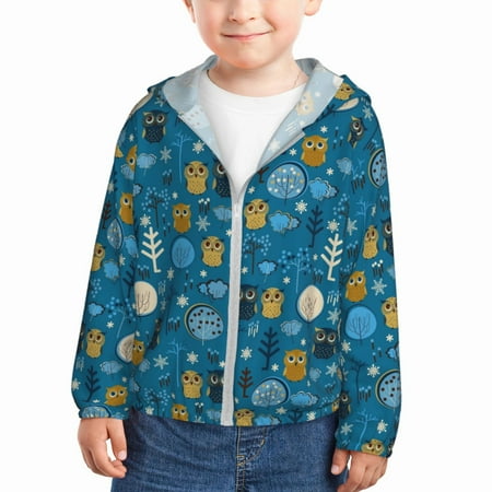 

Gaeub Cute Colorful Owls And Trees Print Athletic Sun Protection Hoodie for Kids Long Sleeve Outdoor UV Shirt Running Fishing Top for Boys Girls-4 Years