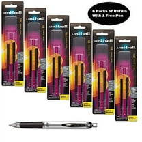 Uni-ball Signo Impact 207 Rt (Retractable) Refills, Black Ink, 1.0 Mm Bold Point, 6 Packs of Refills 65873 with Free Pen