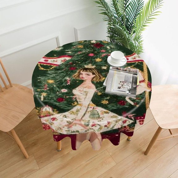 RKSupls 60 Inch Round Tablecloth, Christmas Angels Pattern Premium Polyester Straight Edge Wrinkle Resistant Washable Table Cover for Party Home Dining Decor