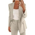 thumbnail image 6 of Bloomae Plus Size Women's Two Piece Sets Pants Suits Dressy Business Casual Long Sleeve Notched Lapel One Button Jacket Outfits Professional Blazer Pantsuits Set Work Office Khaki#01 M, 6 of 9