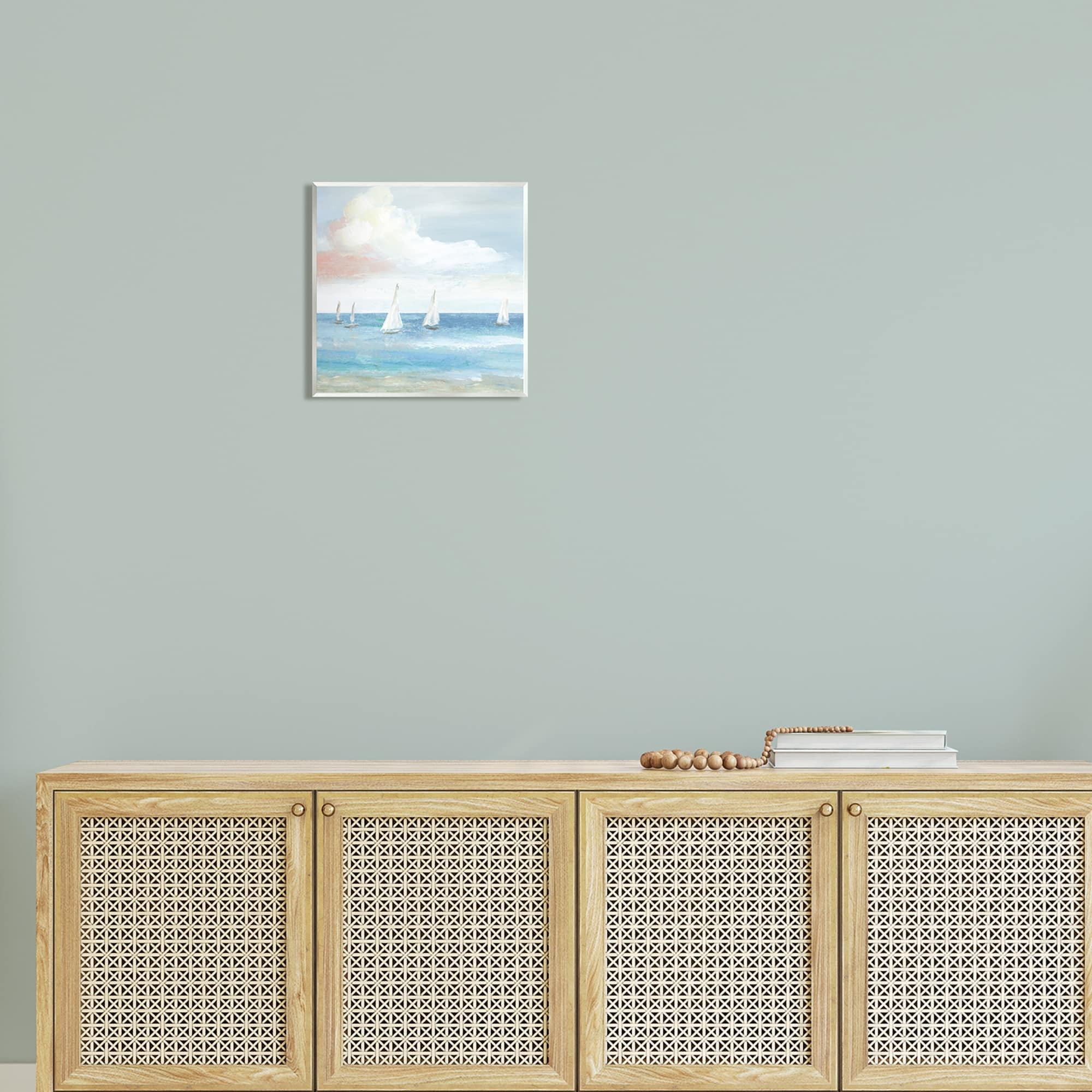 Stupell Industries Quiet Sailboats Ocean Water Waves Puffy Clouds Painting Unframed Art Print Wall Art, Design by Nan