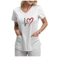 thumbnail image 3 of NIEWTR Solid Color V Neck Scrub Tops for Women Stretchy Pattern Print Uniform Tunics with Pockets(White,S), 3 of 4