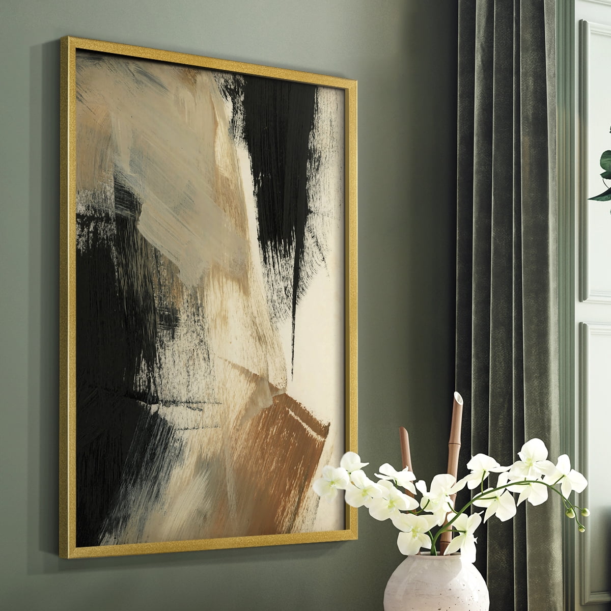 Baked Paintstrokes V Framed Print in Gold Solid Wood Framed Print No Nail Hanging